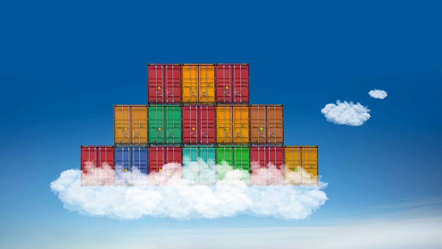Coloured containers stacked on a cloud