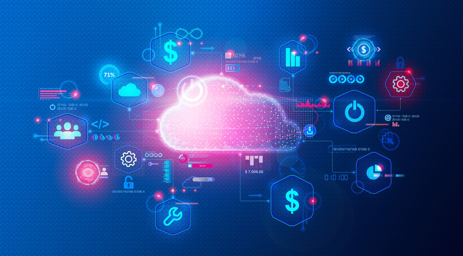 Illustration of a cloud surrounded by cost and finance icons
